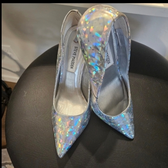 NWT Steve Madden Metallic Silver Heels Shoes sz 7.5 - Picture 8 of 11